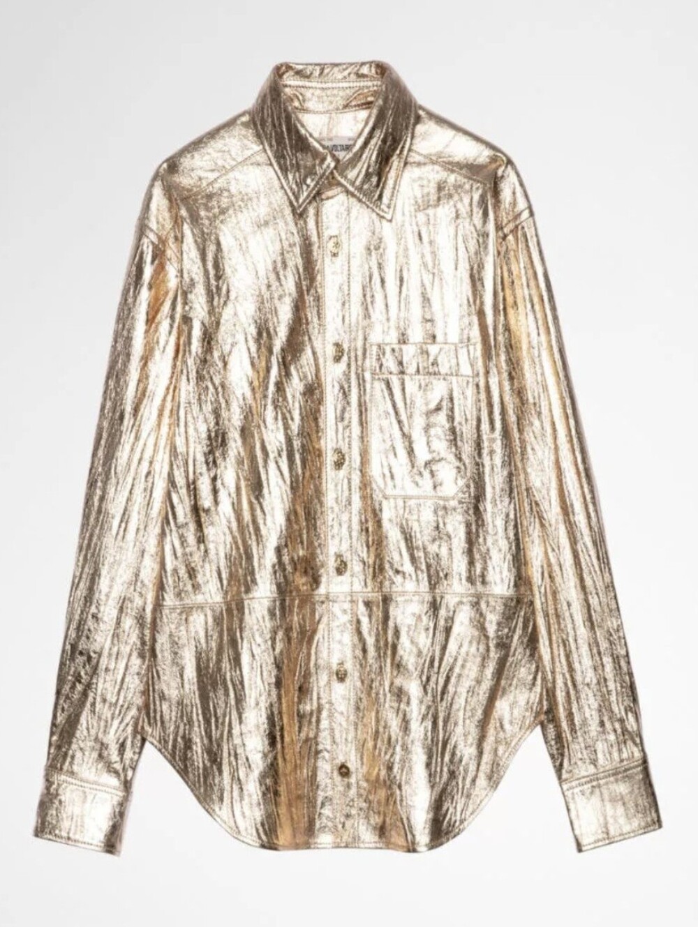 Zadig & Voltaire Metallic Gold Button-Front Shirt Jacket 100% Goat Leather